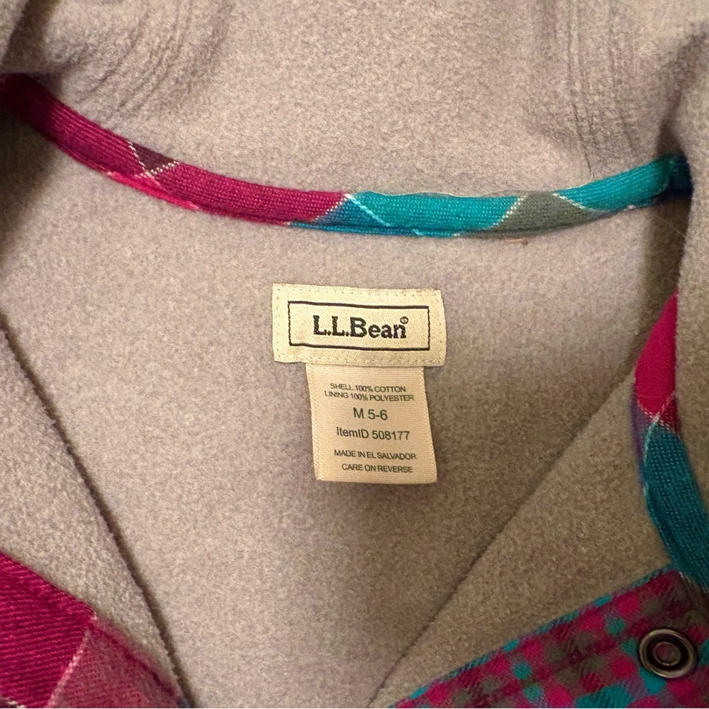 NWOT LL Bean Plaid Kids Fleece-Lined Hoodie - Picture 3 of 5